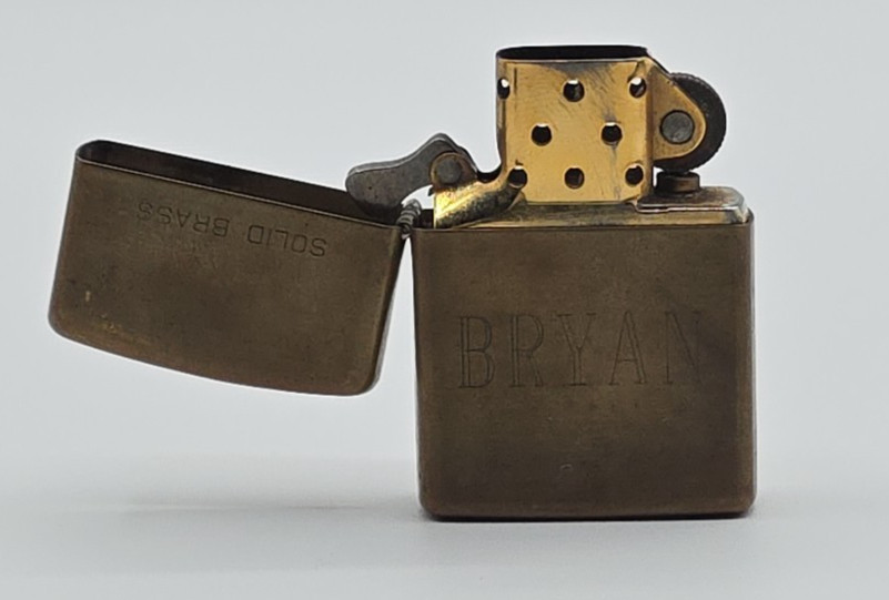 Vintage 1932 – 1990 🔥Zippo Lighter🔥 Stamped Bryan Solid Brass W/ Case Used
