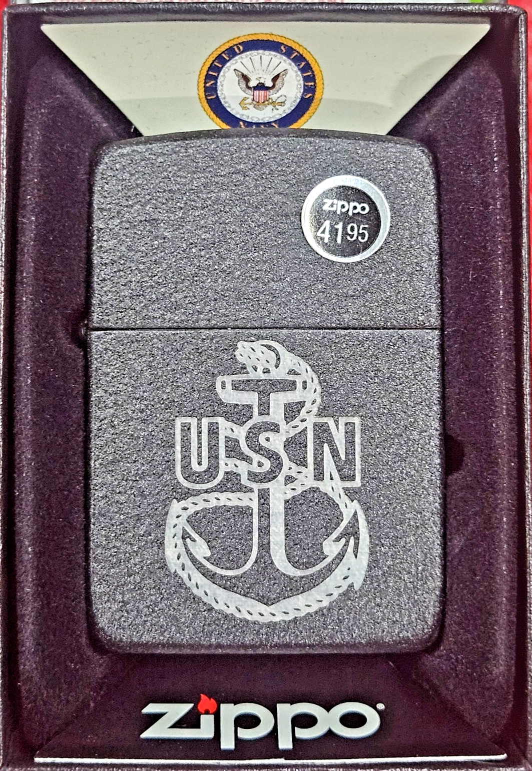 Zippo 49318 U.S. Navy Anchor 1941 Replica Black Crackle New old stock