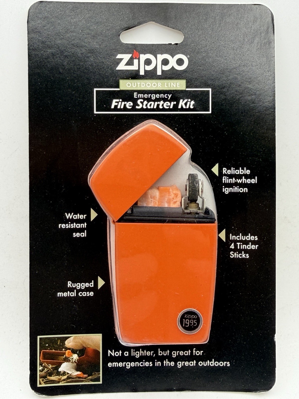 Vintage Fire Starter Kit Orange Matte Zippo Lighter New 44001
