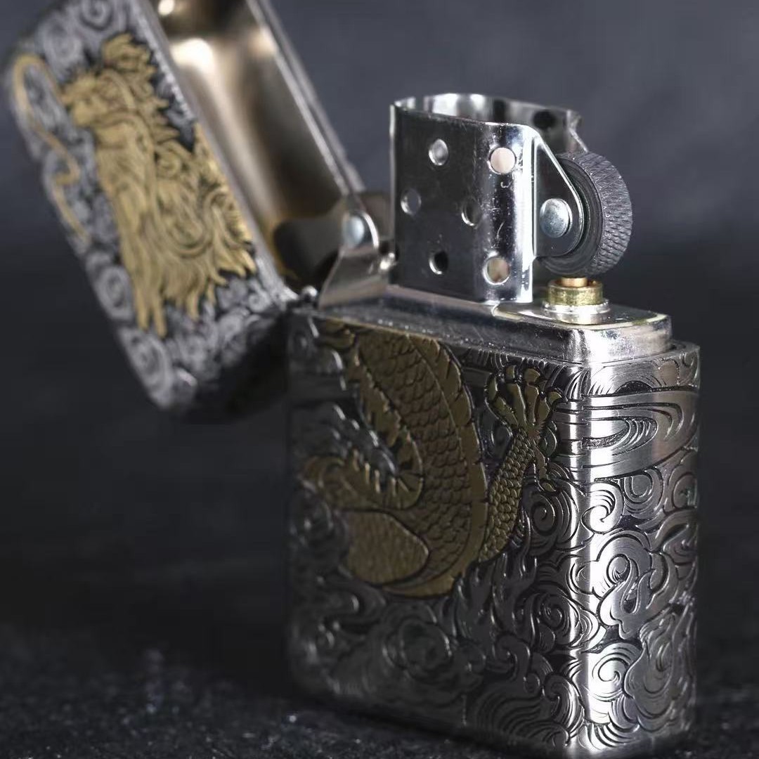 Zippo Gold-Inlaid Heavy Armor Chinese Dragon Engraved Lighter Gift & Collectible