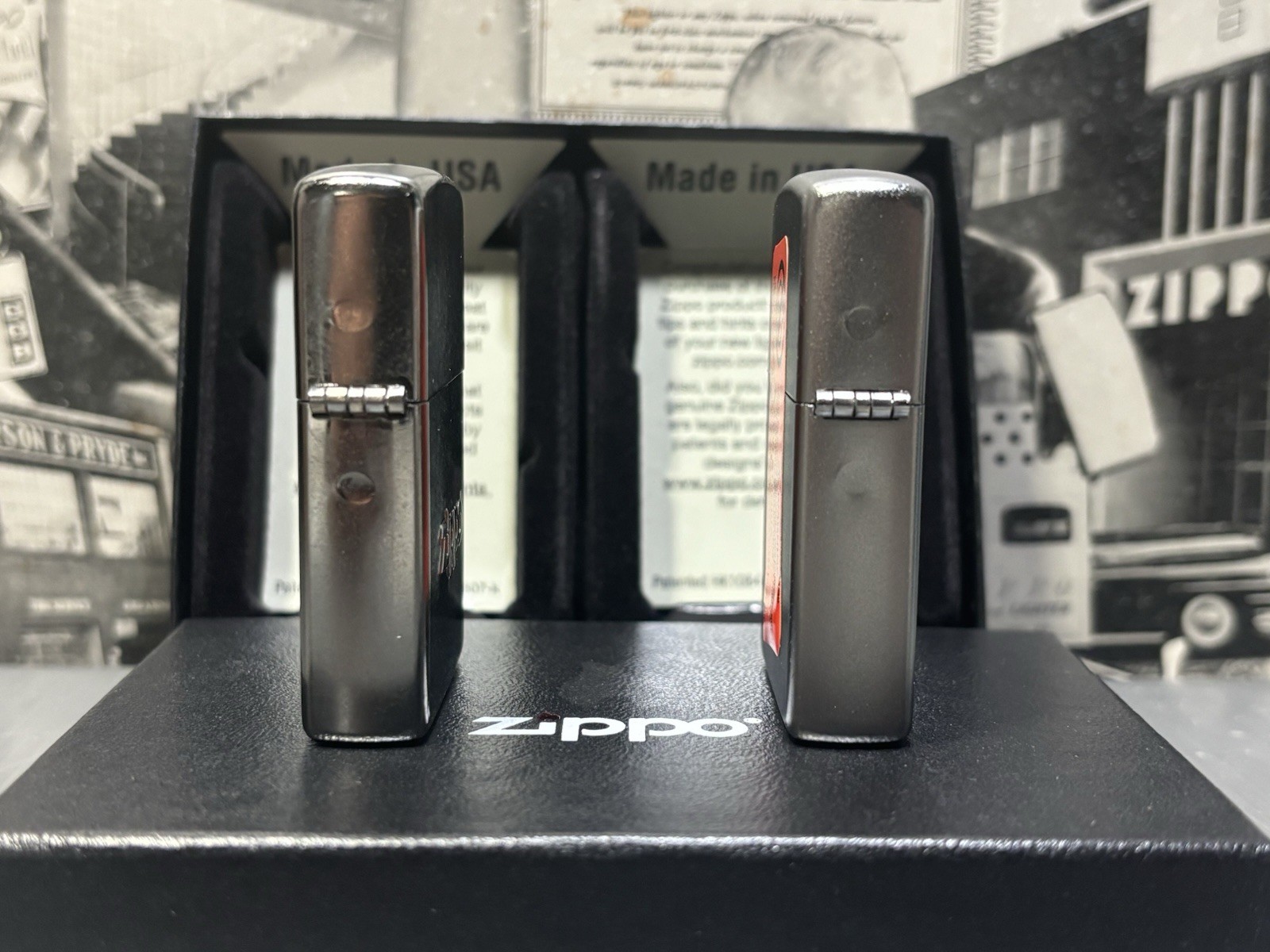 Zippo Collectors Set Of 2 Zippo Logo Lighters, Chrome New In Box