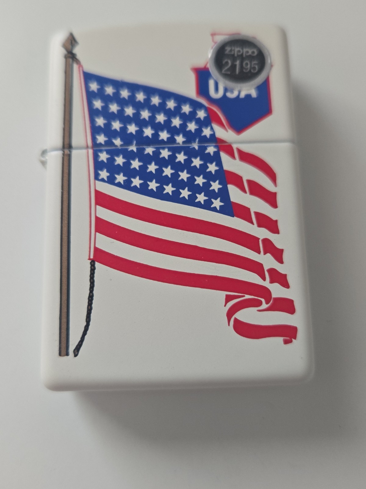 Zippo U.S. Flag Flying On A Flag Pole White Lighter