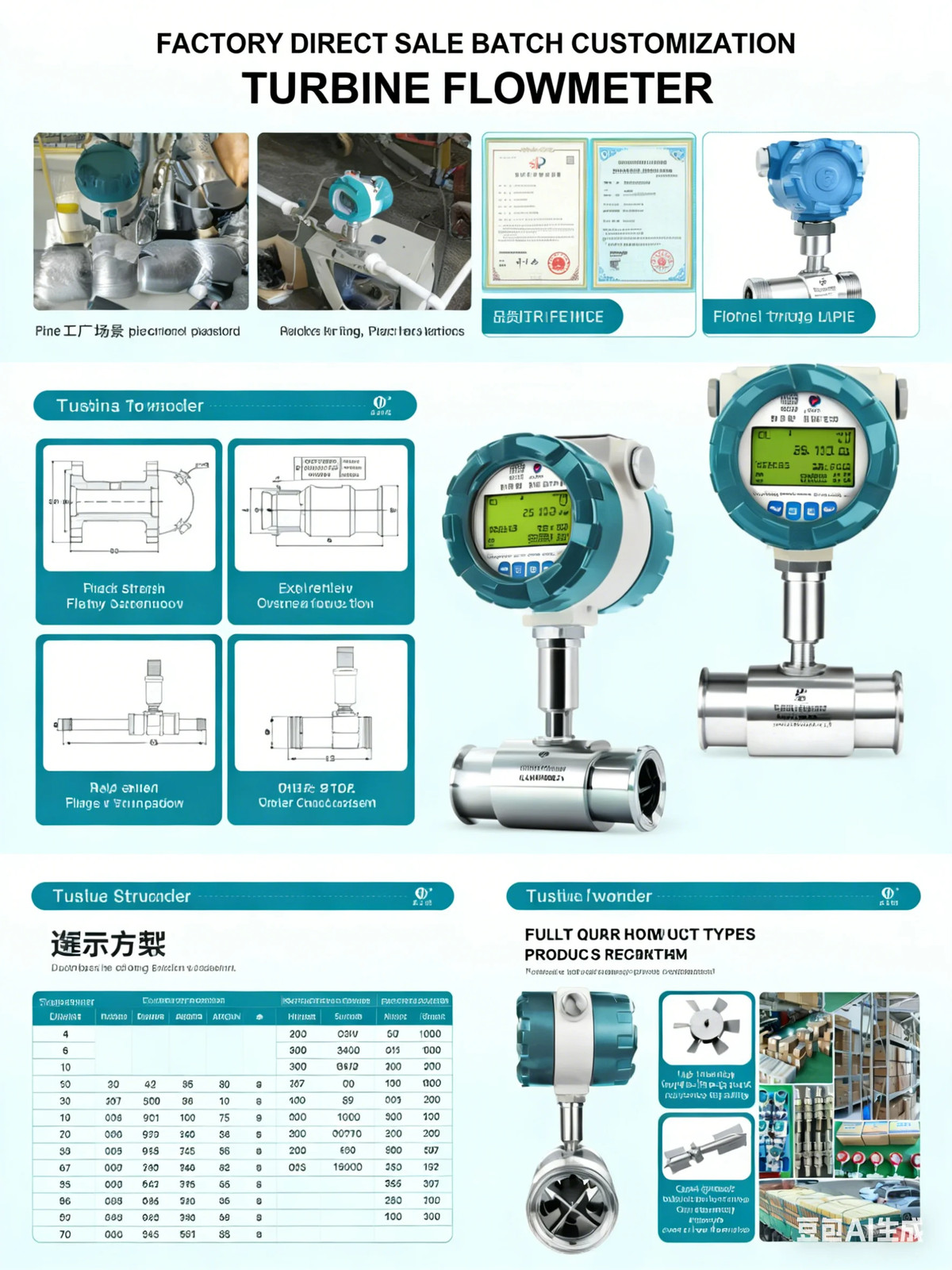 Digital Display Turbine Flow Meter Food Grade Stainless Steel Sanitary Meter Tr