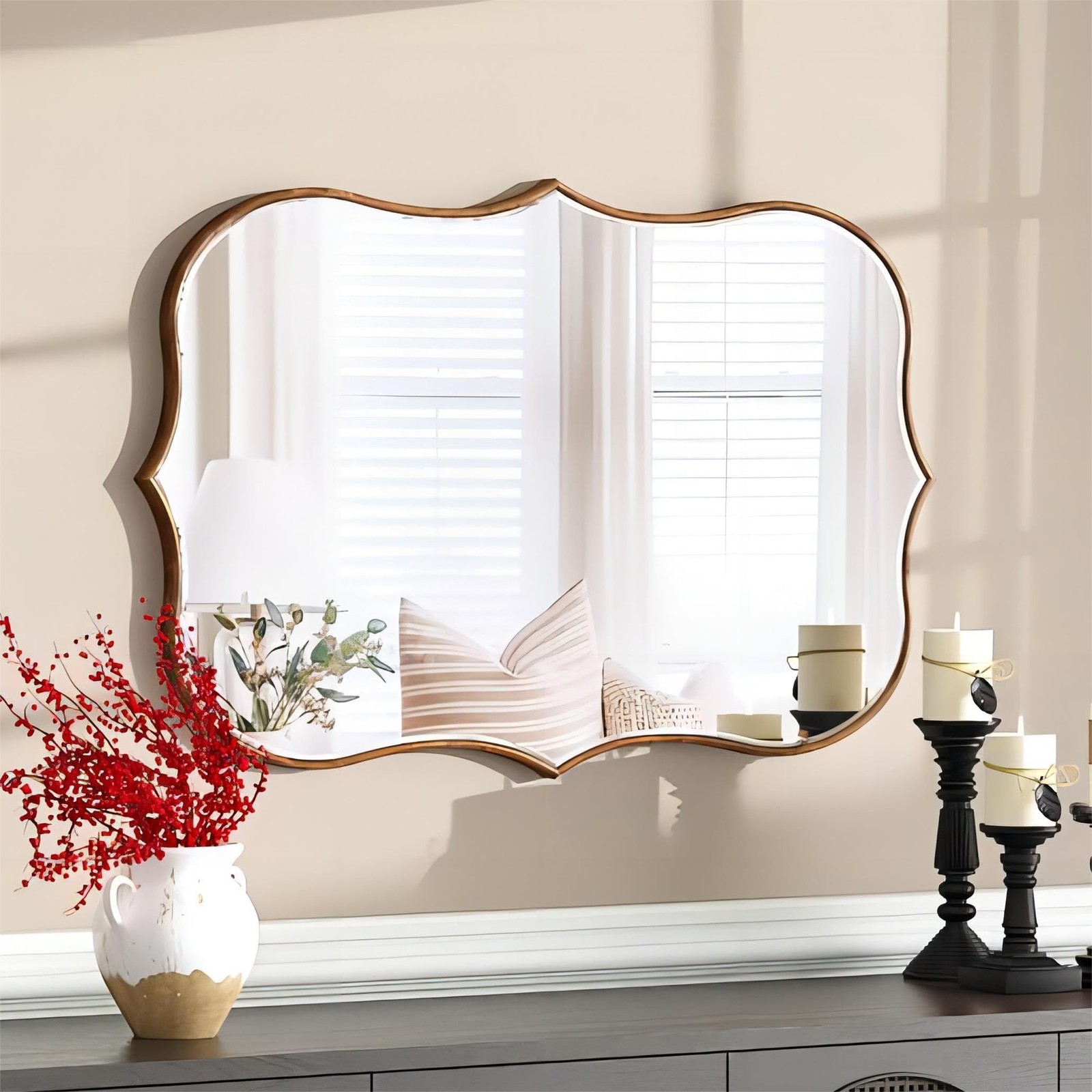 SHYFOY Antique Gold Mirrors for Wall Decor Decorative Wall Mirror Large 25″ L…