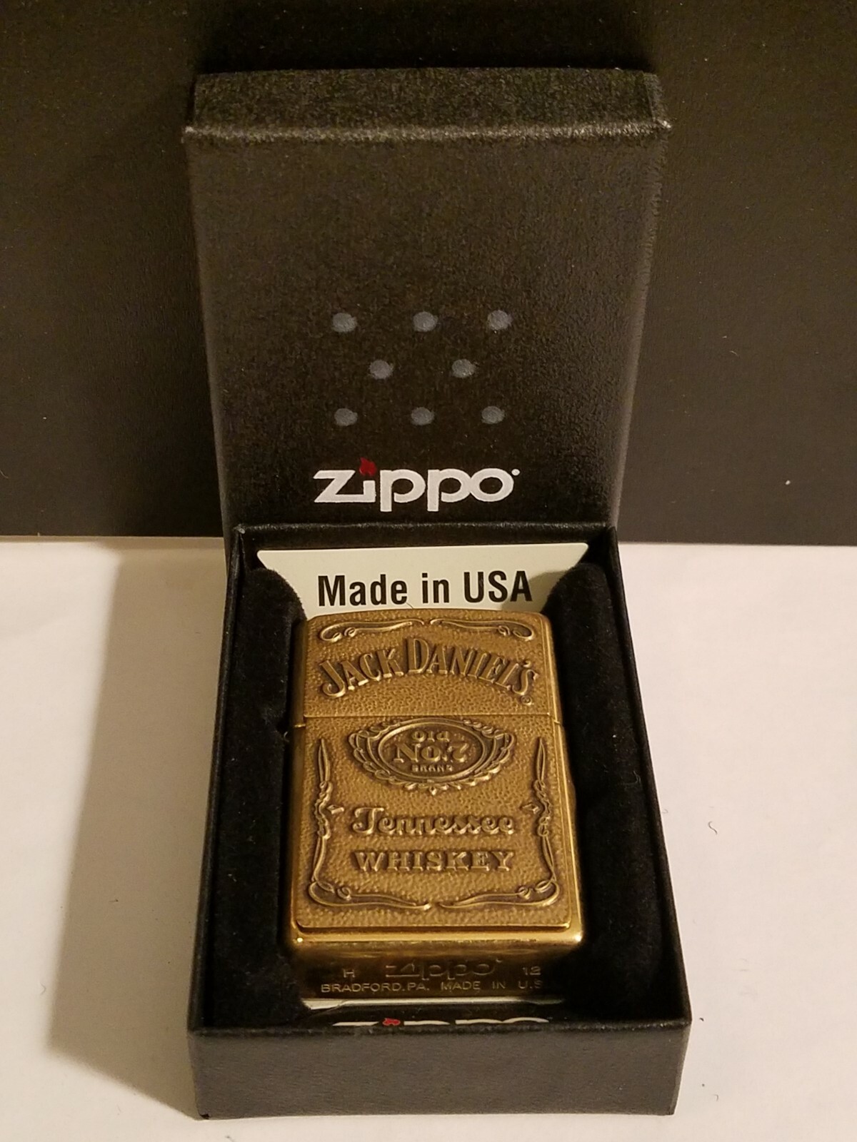 Unique Solid Brass Jack Daniels Zippo & Matching Insert w/ Box ~ Excellent Cond.