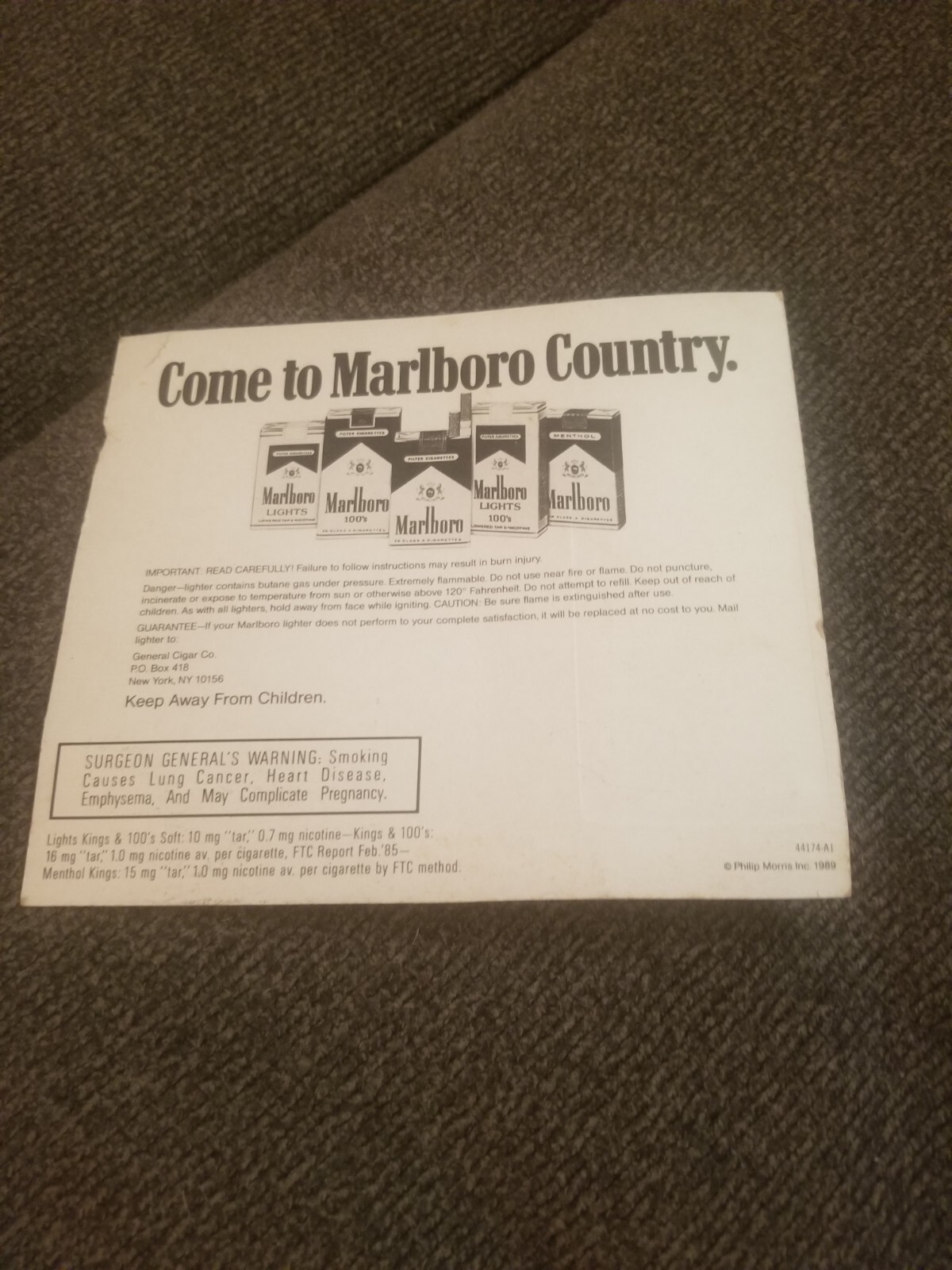Marlboro Lighter 1989 Cowboy Lighting Cigarette. Carded