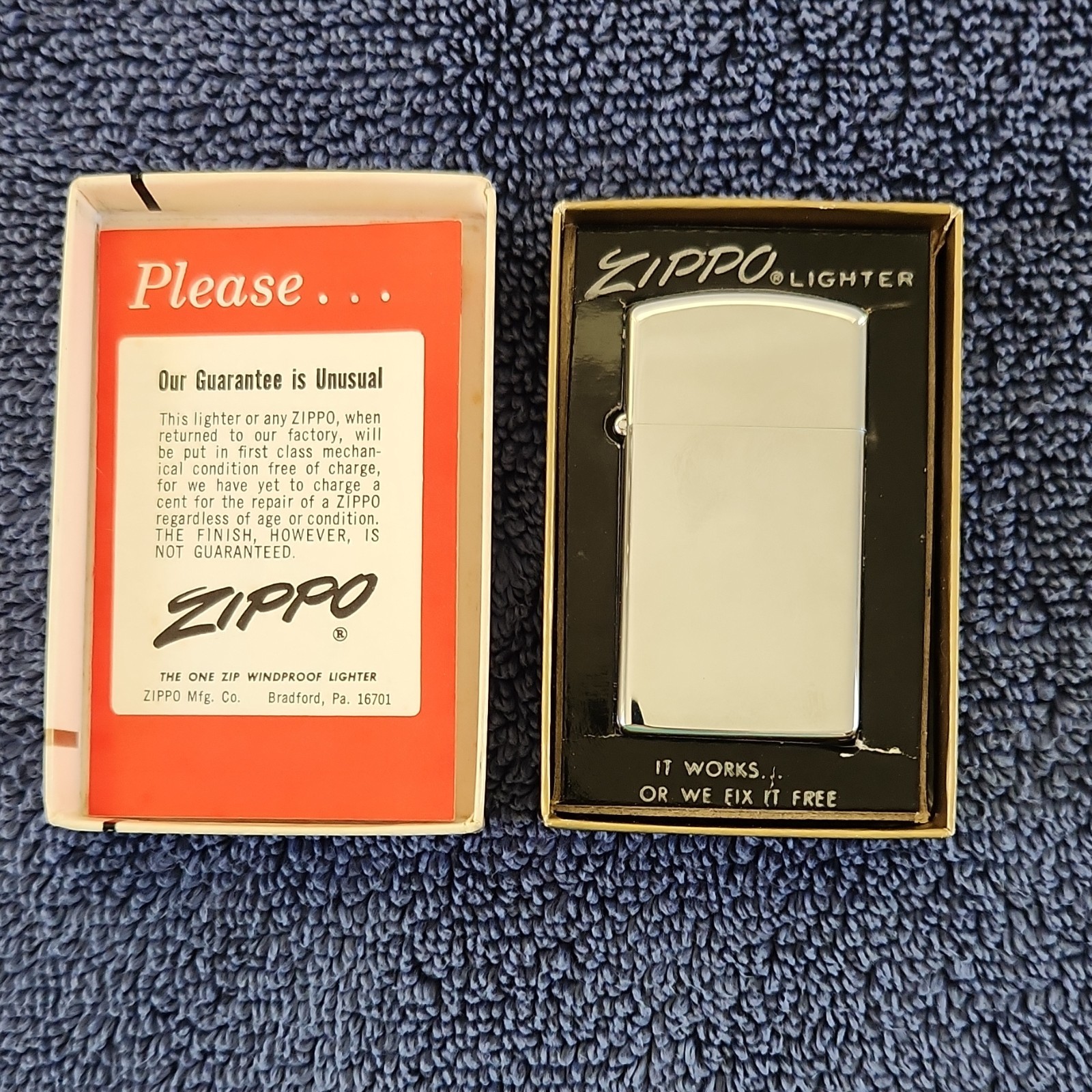 Vintage Zippo Slim High Polish Lighter No.1610 Cigarette Theme with Box & Insert