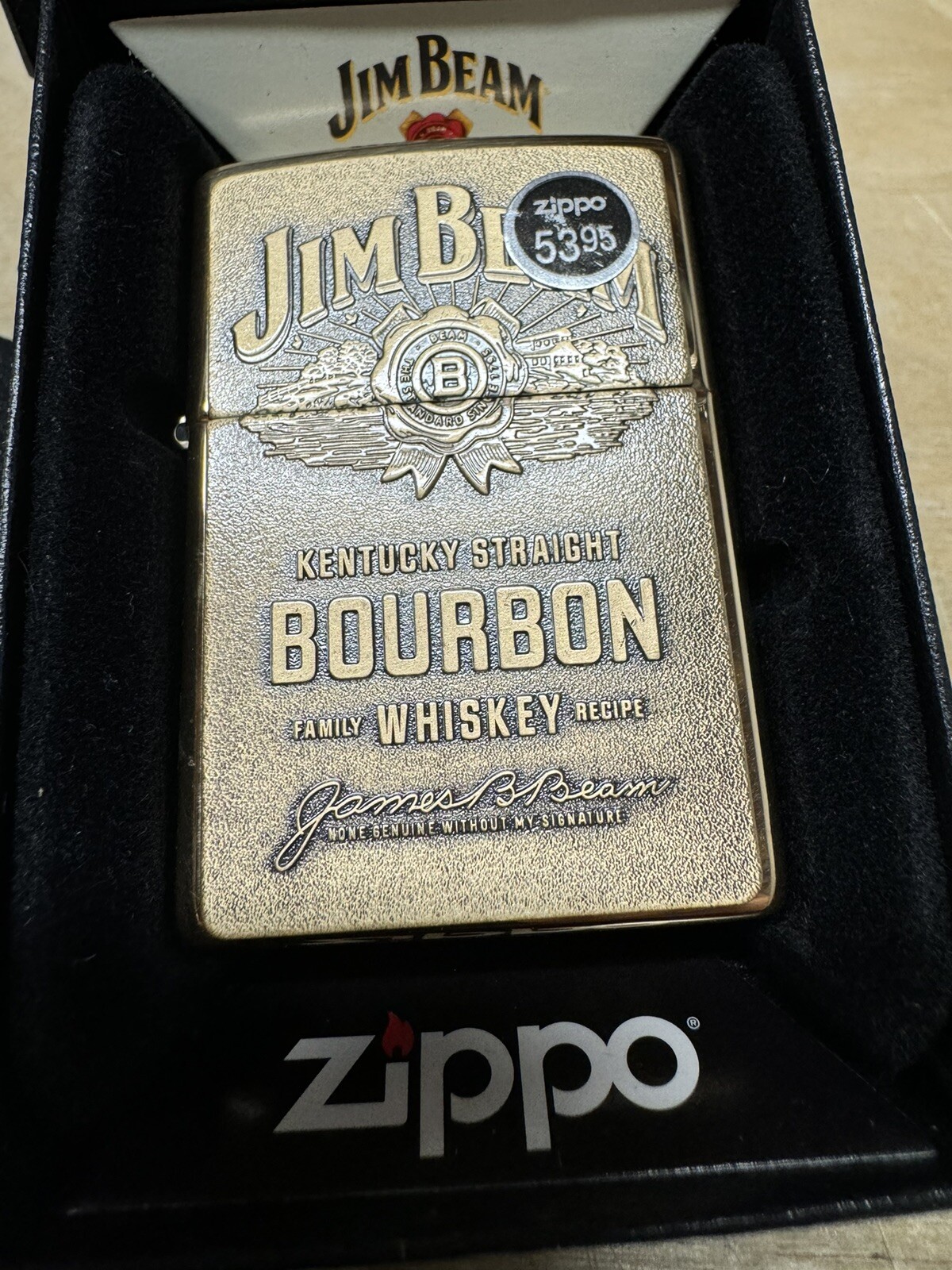 Zippo Jim Beam Whiskey Textured Logo Lighter – Gold – 254BJB 929 – New
