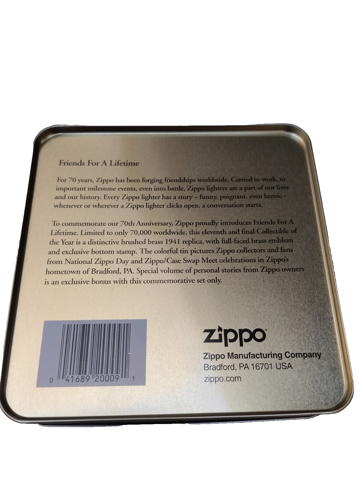 ​2002 Zippo COTY Friends For A Lifetime 70th Anniversary 1941 Replica Brass NEW