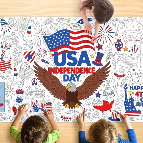 4th of July Coloring Tablecloth for Kids, Giant 30×72 Inch Poster with