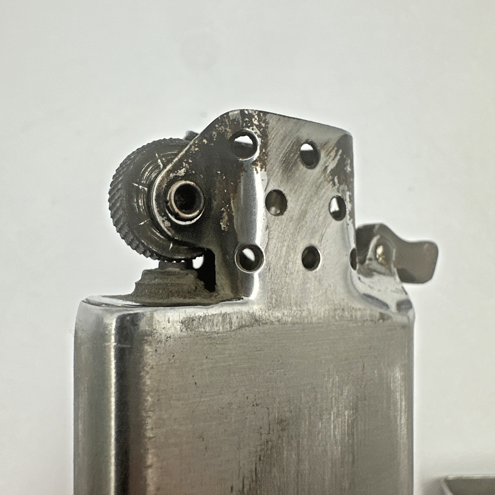 1958 Classic Vtg Zippo Lighter Chrome Finish Great Patina 4 Dots 16 Hole Chimney