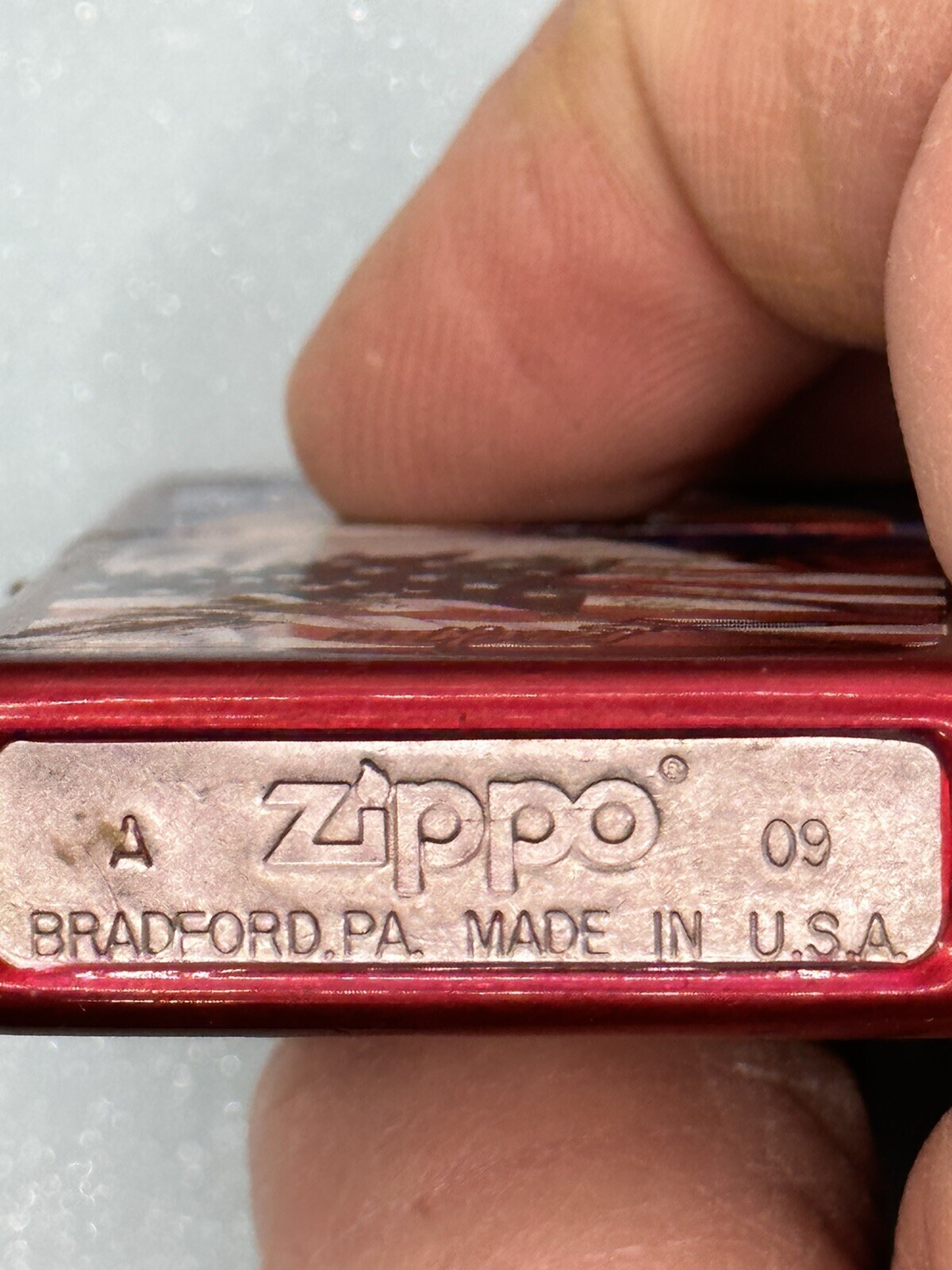 Vintage 2009 Mazzi American Eagle US Flag Candy Apple Red Zippo Lighter