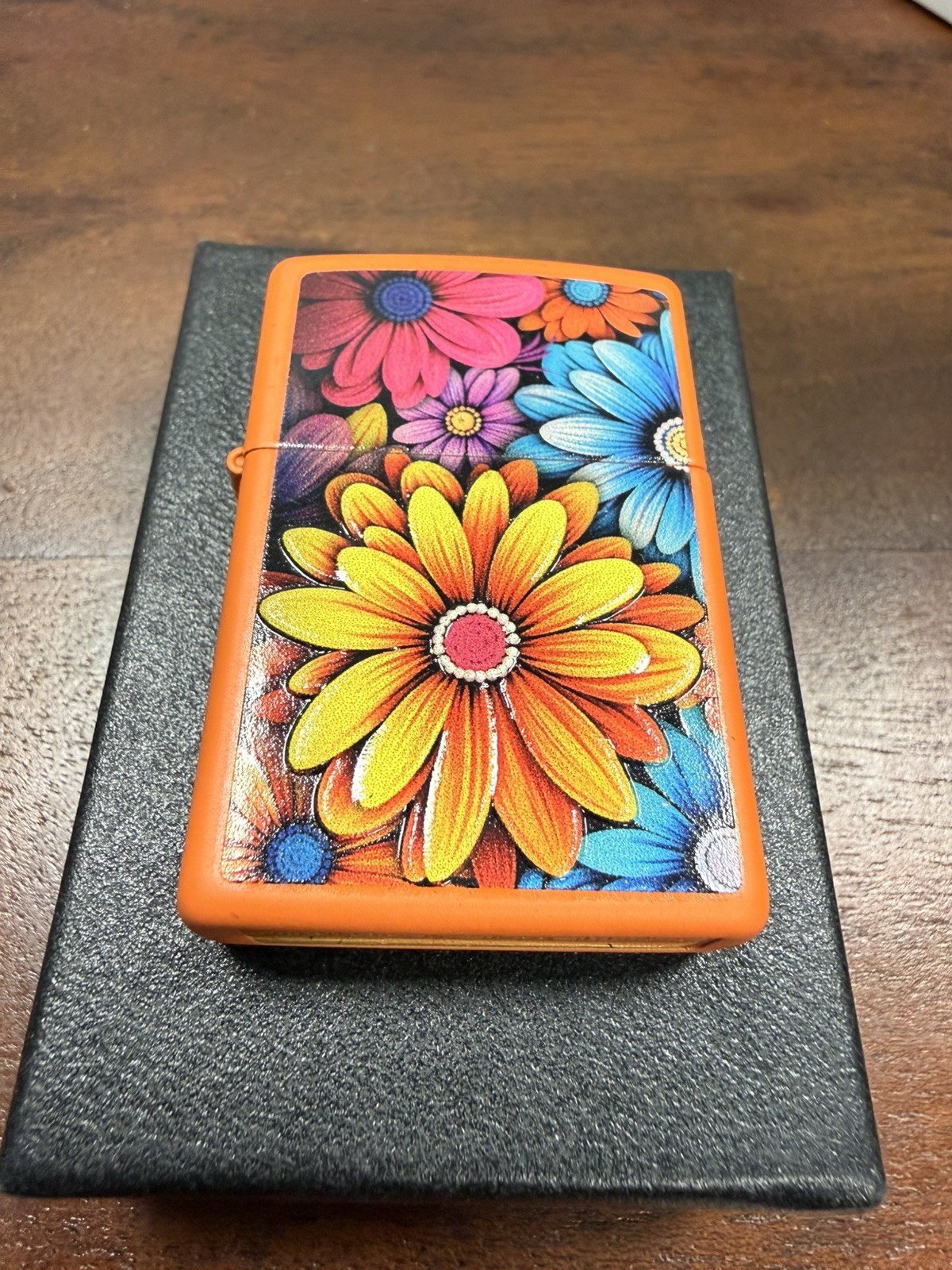 GENUINE Zippo TEXTURE 3D Lighter BEAUTIFUL FLOWERS Orange Matte NEW IN BOX