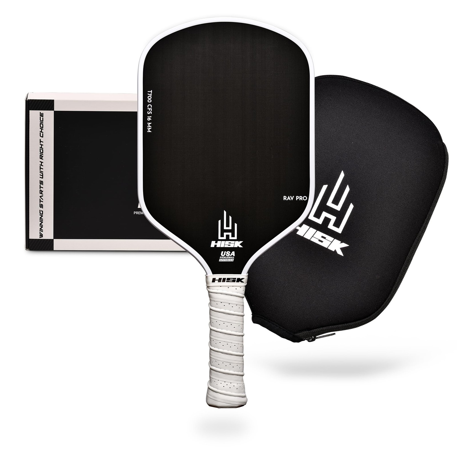HISK RAV PRO Pickleball Paddle – T700 Raw Carbon Fiber, 16mm, Foam Edge