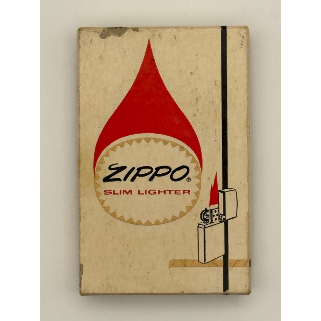 1963 Zippo Slim No 1625 H P Diagonal Chrome Lighter Original Box Vintage USA