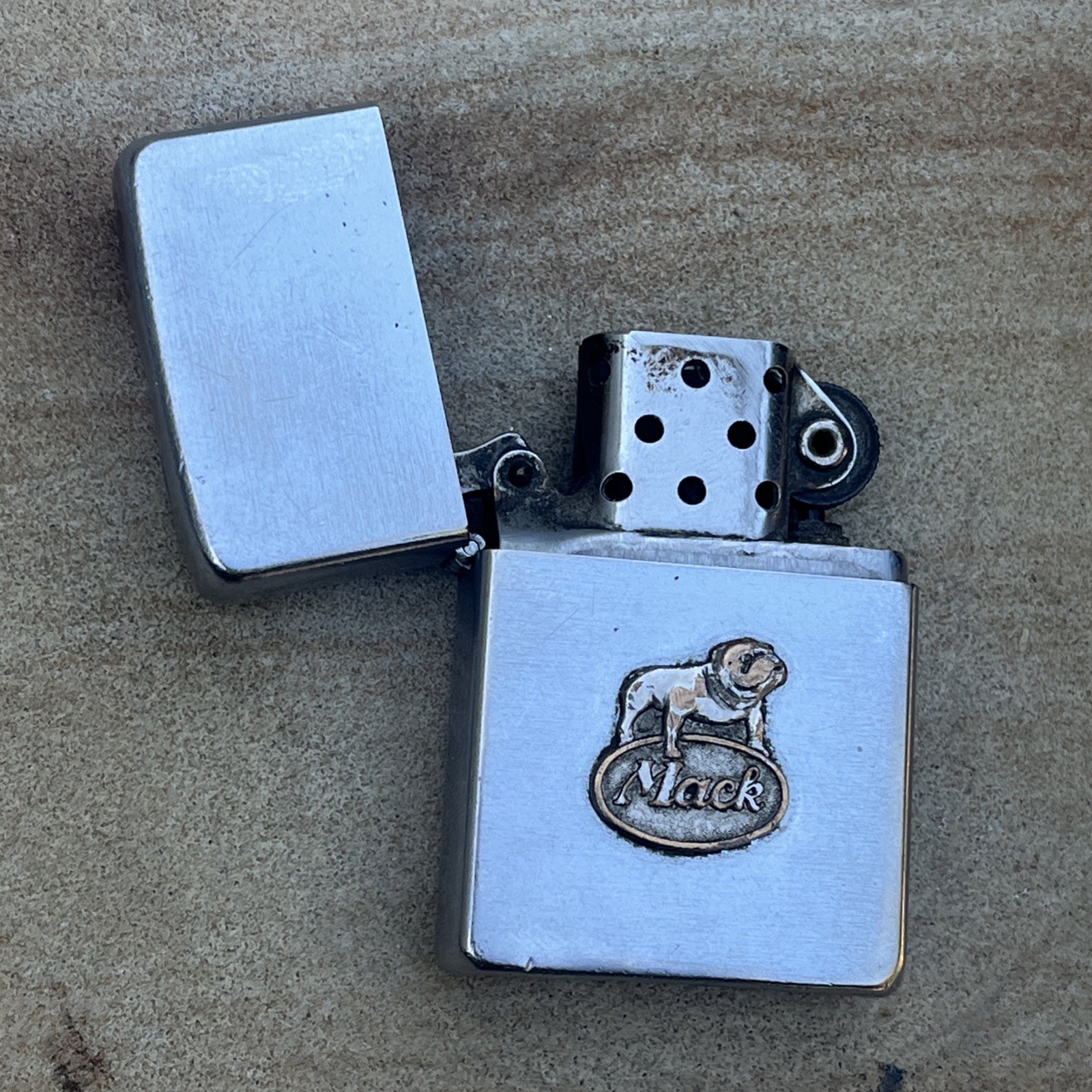 Vintage 1958 Zippo Mack Truck Bull Dog Emblem Cigarette Lighter