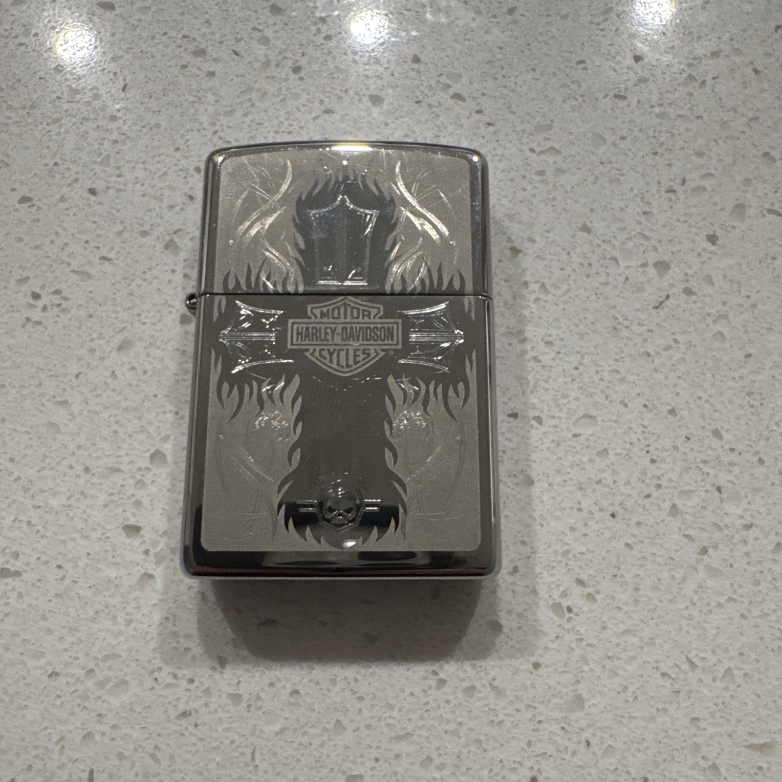 Celtic Cross Harley Davidson Zippo Lighter. Textured. Great Condition