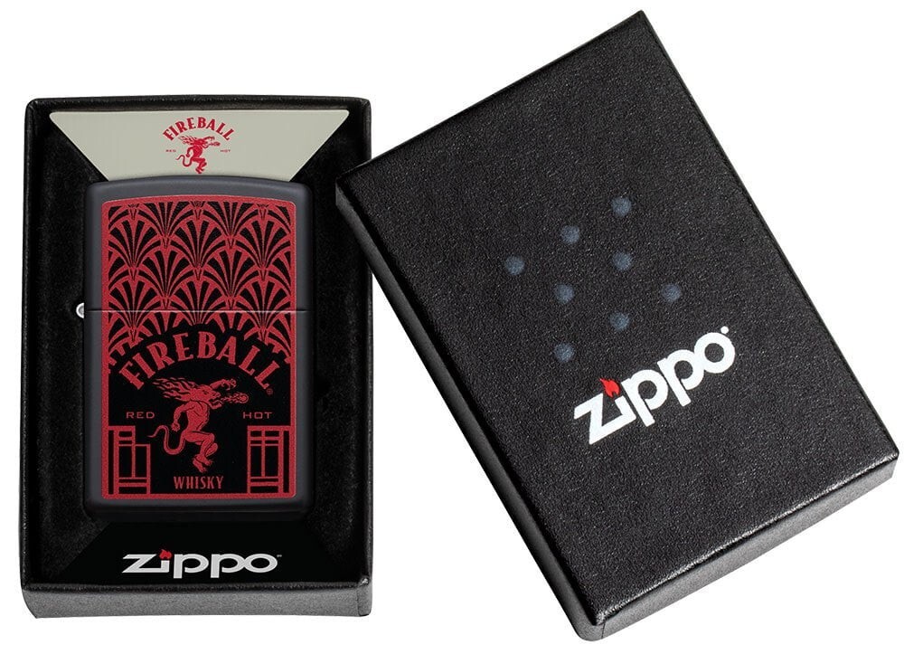 Brand New ZIPPO Lighter FIREBALL® RED HOT WHISKEY Deco Design Red & Black Matte