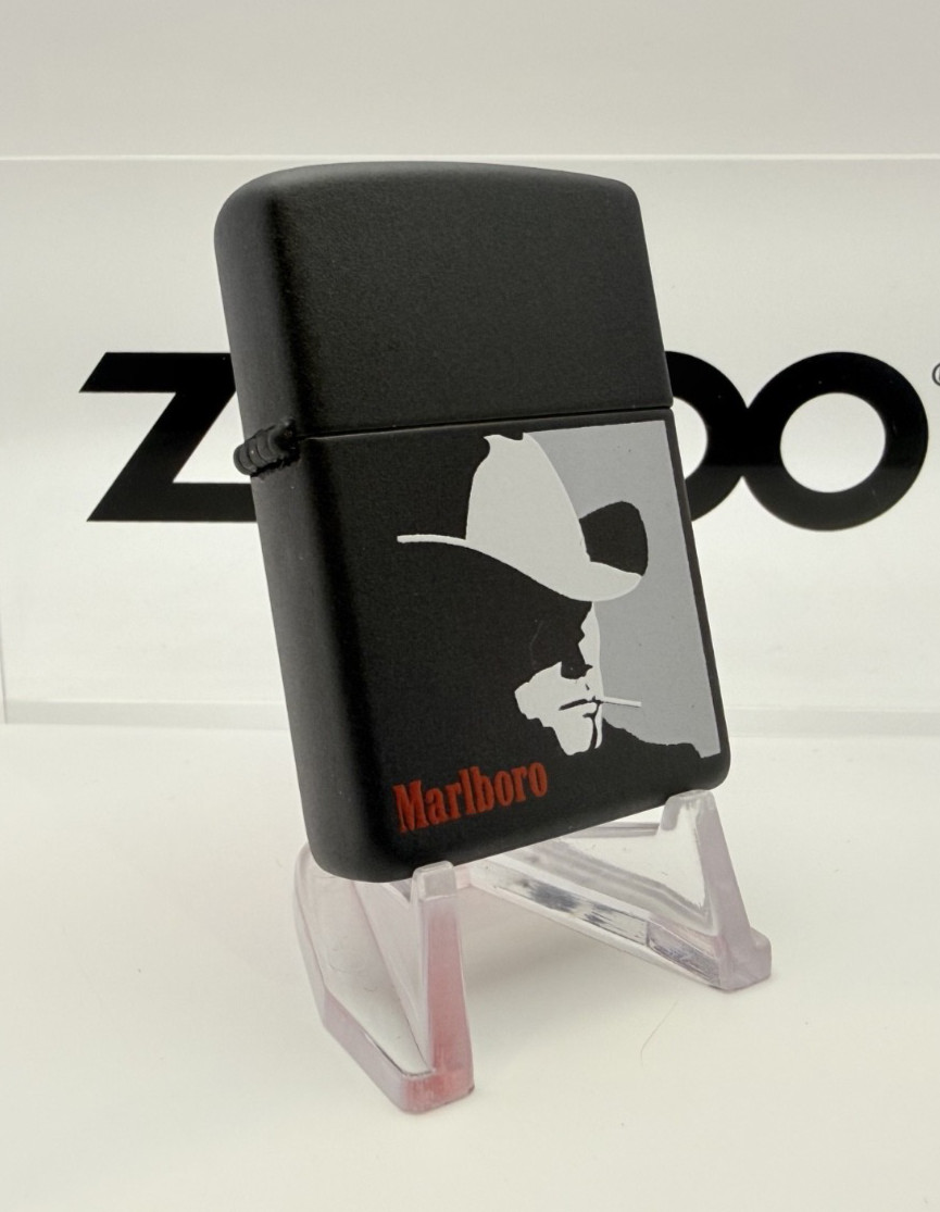 GENUINE ZIPPO LIGHTER MARLBORO COUNTRY SMOKING COWBOY MATTE BLACK BOXED & NEW