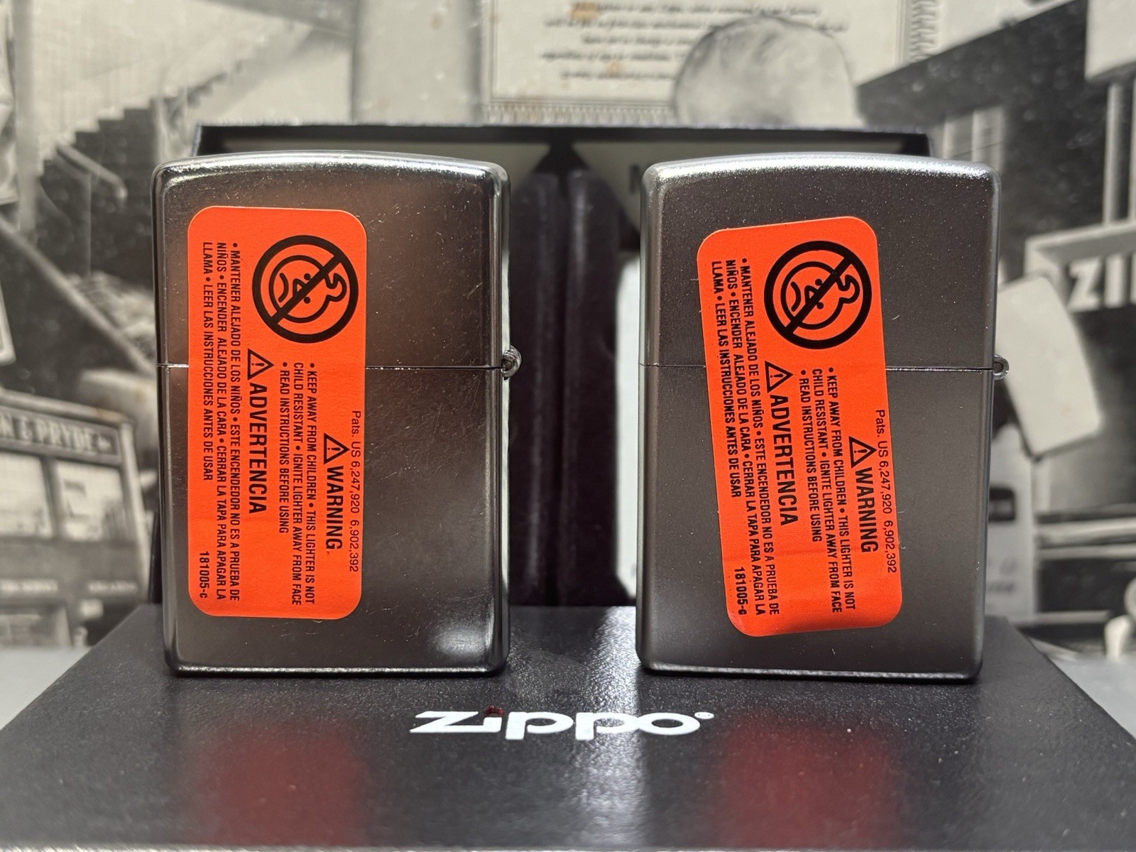 Zippo Collectors Set Of 2 Zippo Logo Lighters, Chrome New In Box