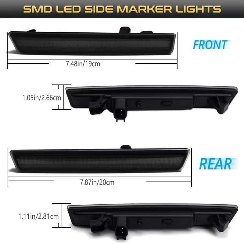 For Dodge Challenger 2015-2022 Clear & Smoked Lens LED Side Marker Lamp Amber Fr