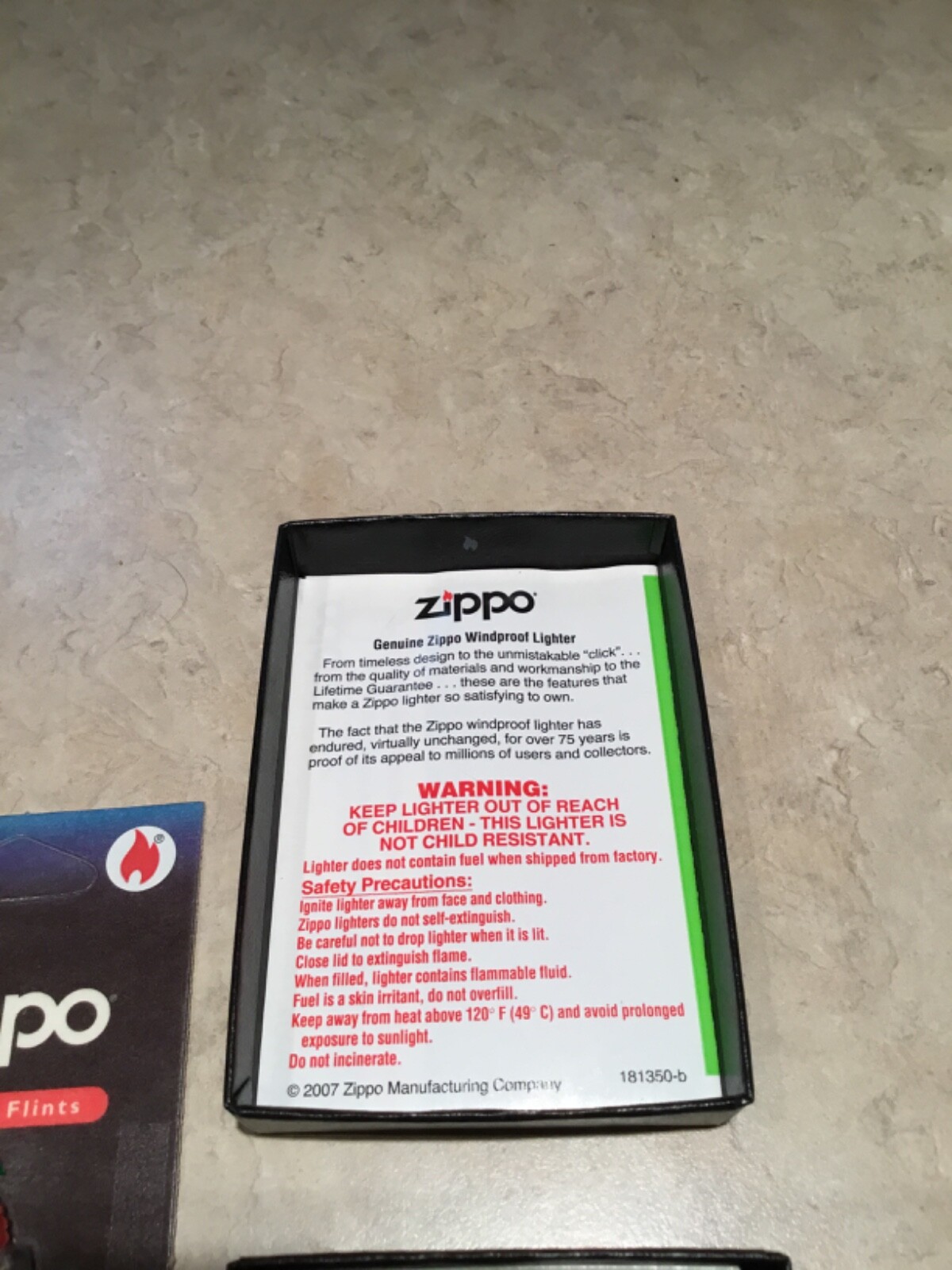 1930’S VINTAGE ZIPPO AD TRY THE FAN TEST REMAKE ZIPPO LIGHTER MINT IN BOX FLINTS