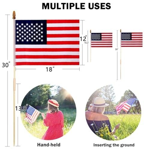 24 Pcs 12×18 Inch American Flags on Stick, American Flags, USA Stick Pack of 24