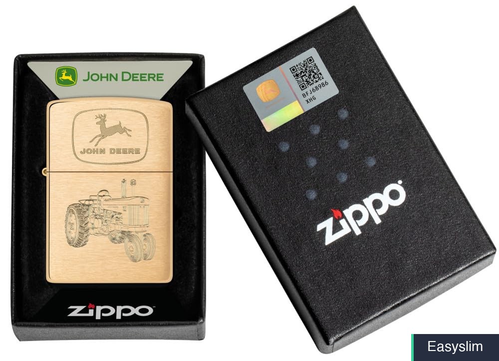 Zippo Windproof Lighter John Deere Brushed Brass Pocket Made USA