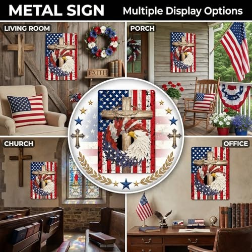 Patriotic Stars and Stripes USA Flag Tin Sign for Home Bedroom Man Cave Eagle