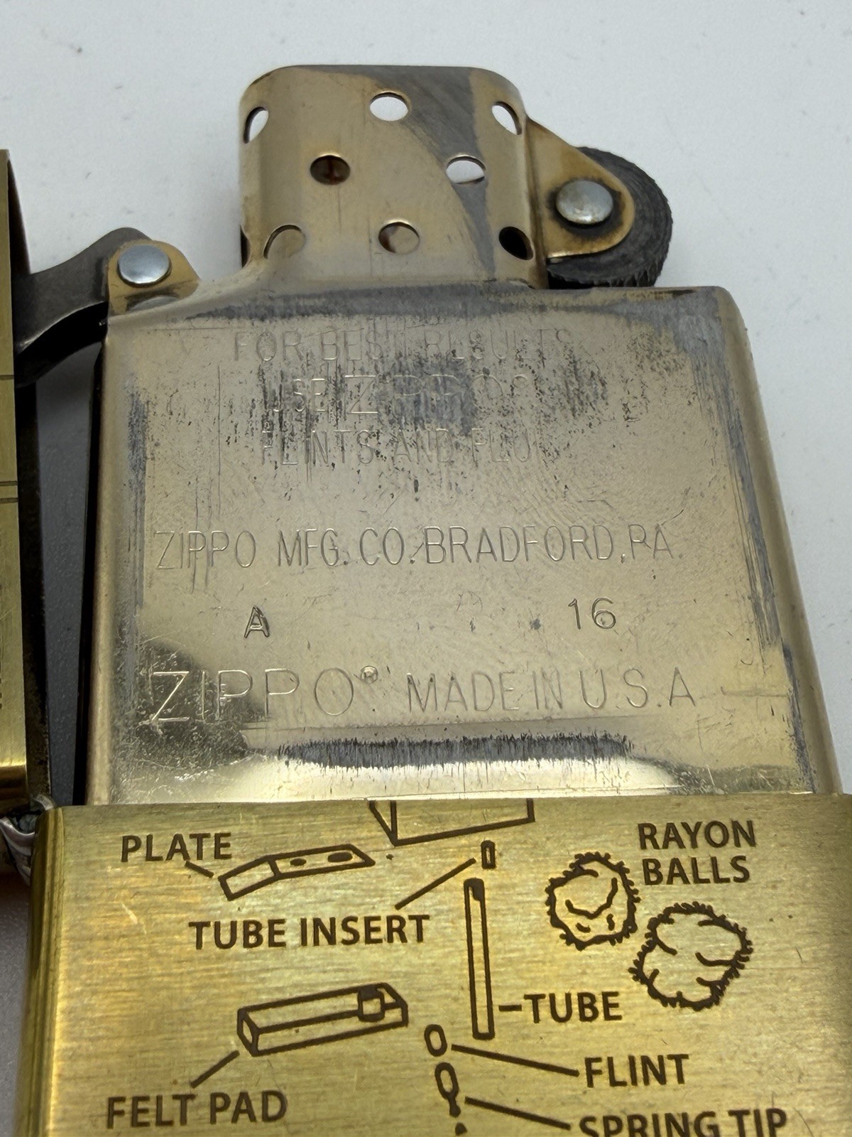 Vintage 2015 Anatomy Of A Lighter Brass Zippo Lighter New