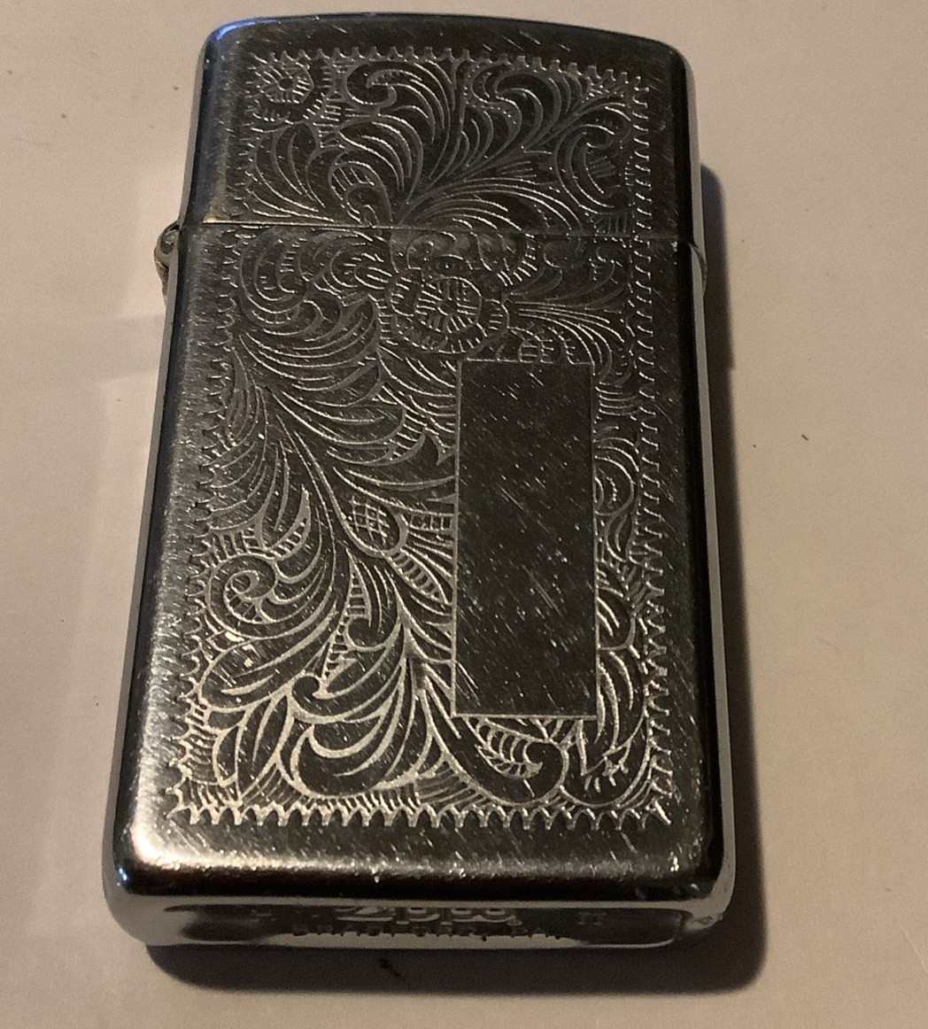 Vintage 1980’s Zippo Lighter Etched Floral Scroll Silver Tone