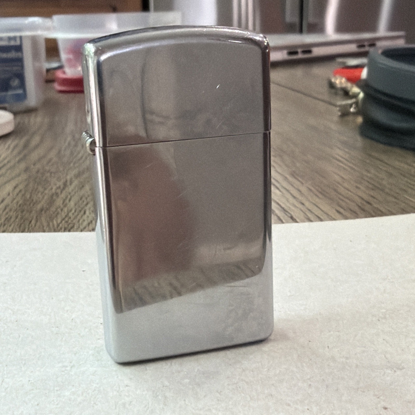 Vintage Zippo Slim Chrome Plain Pocket Lighter USA Windproof.