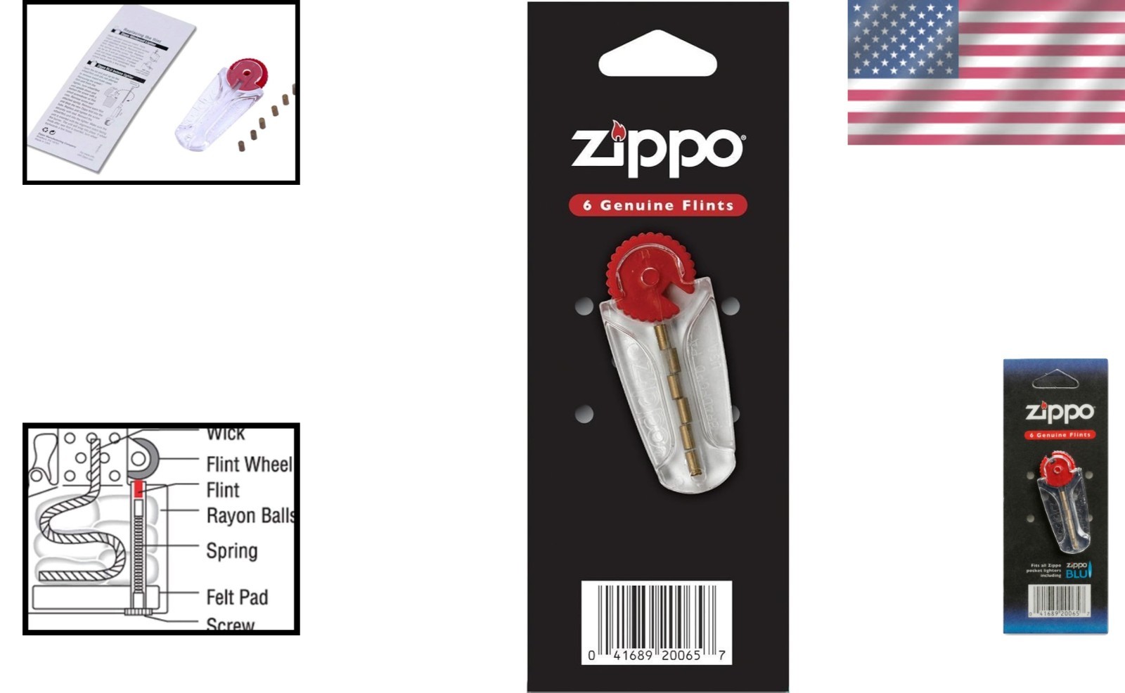 30 Genuine Brass Flints in Classic Red – 5 Packs with Dispenser for Lighters