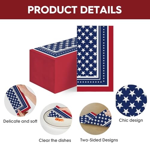 50 Patriotic 4th of July Disposable Paper Decorative 50pc ; 4.3 X 7.9 inches
