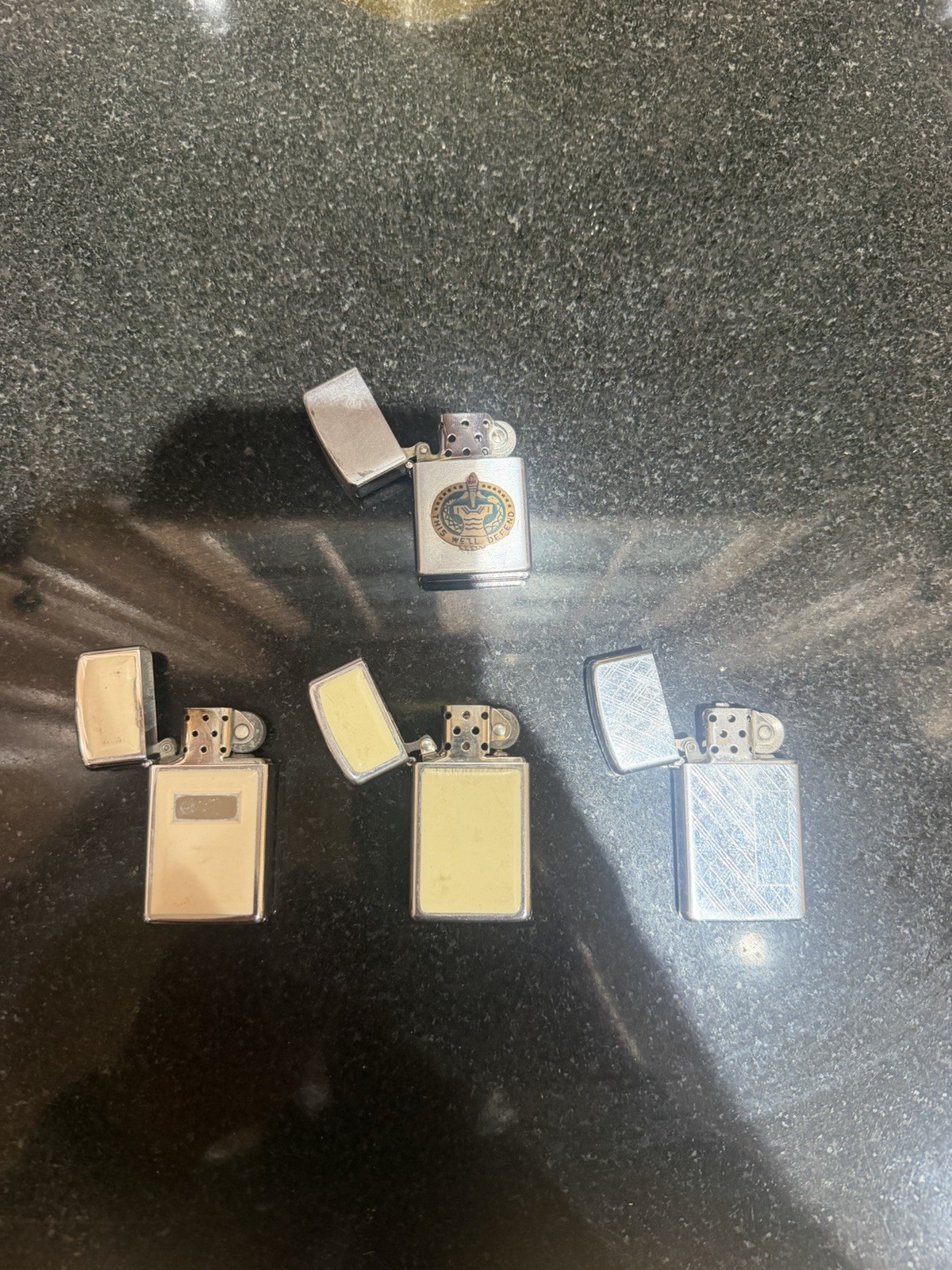Zippo USA Lighter Slim And Penguins 19531 Japan Ligjter Vintage Lot Of 4