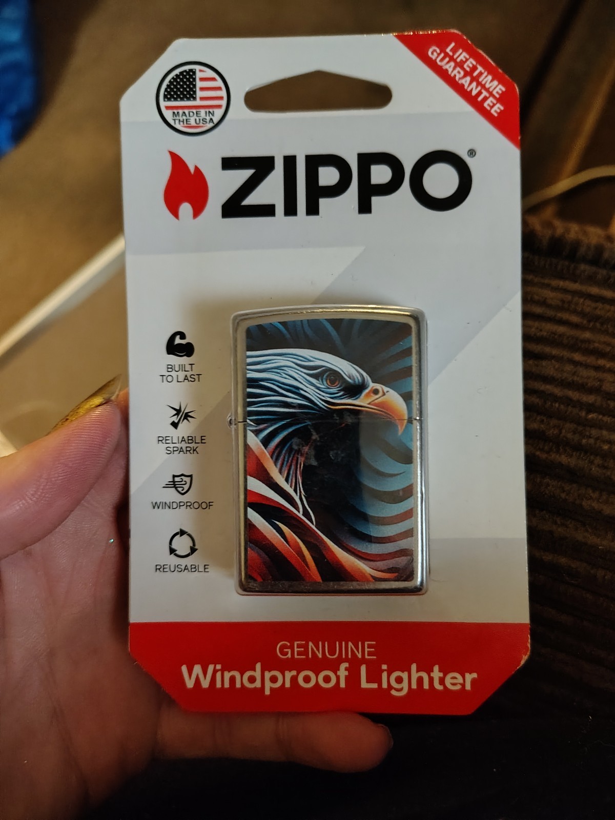 Brand New Zippo Windproof Lighter Eagle American Flag Brushed Chrome