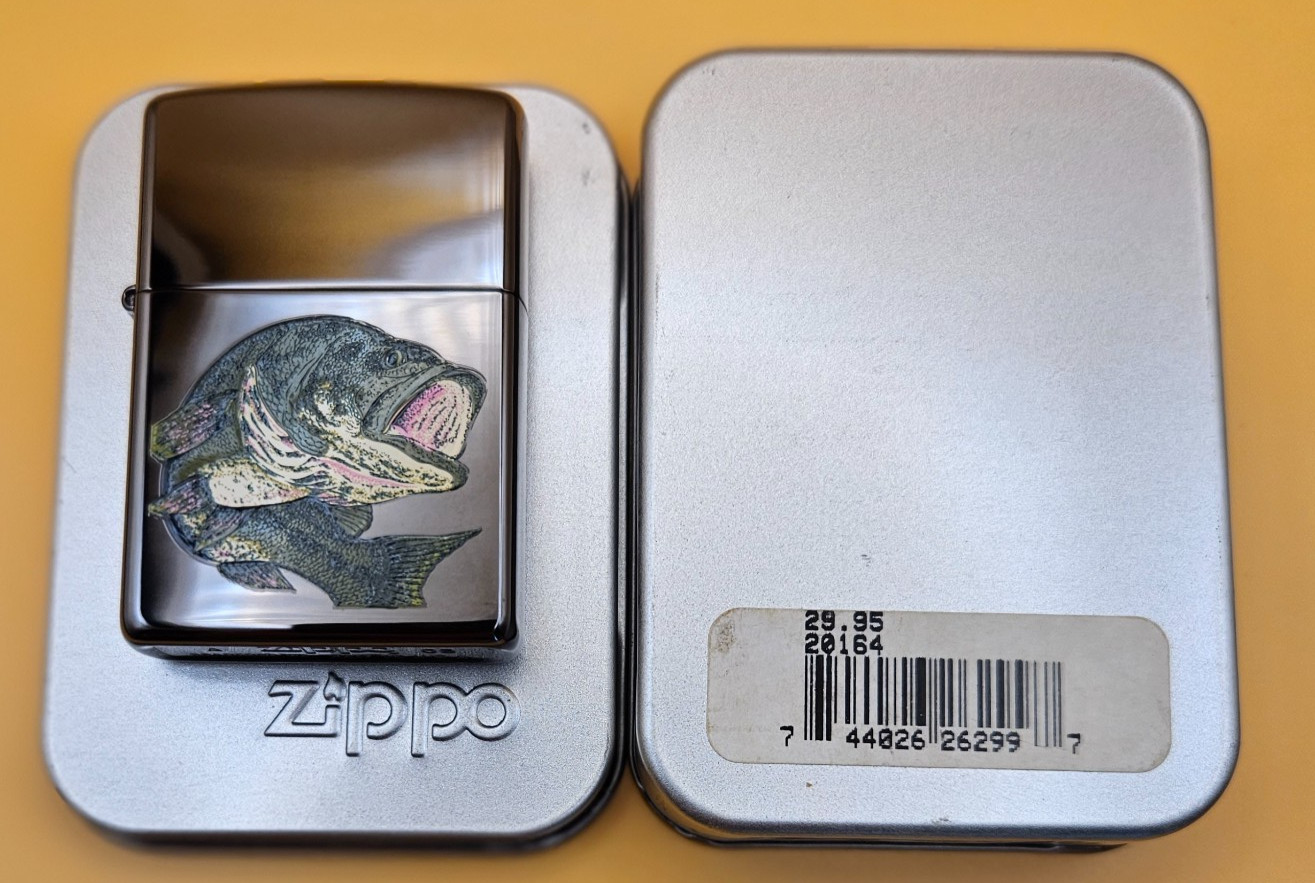 Zippo Lighter 2003 Zippo Outdoor Series: FISH, Black Ice, New in Box