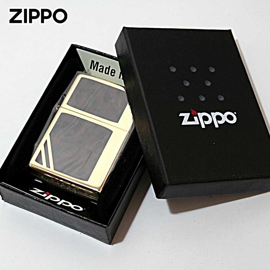 Zippo Brown Marble Gold Plated Etching Classic Regular Case Japan
