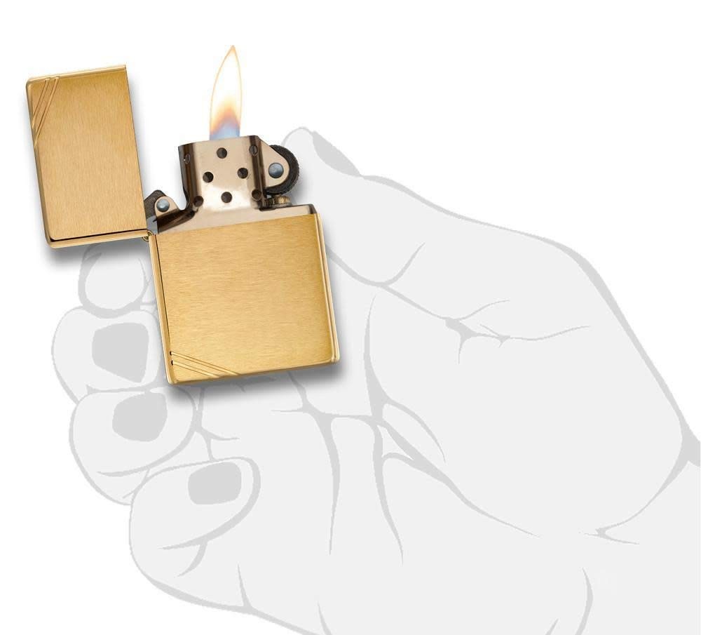 Zippo Vintage Brushed Brass Slashes Pocket Lighter 240