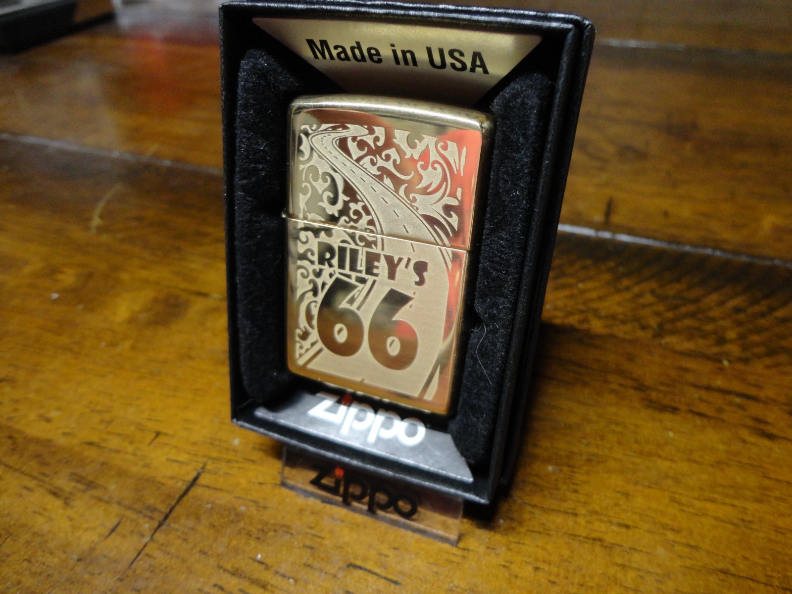 RILEY’S 66 BRASS ZIPPO LIGHTER MINT IN BOX LOOK 1 OF 28