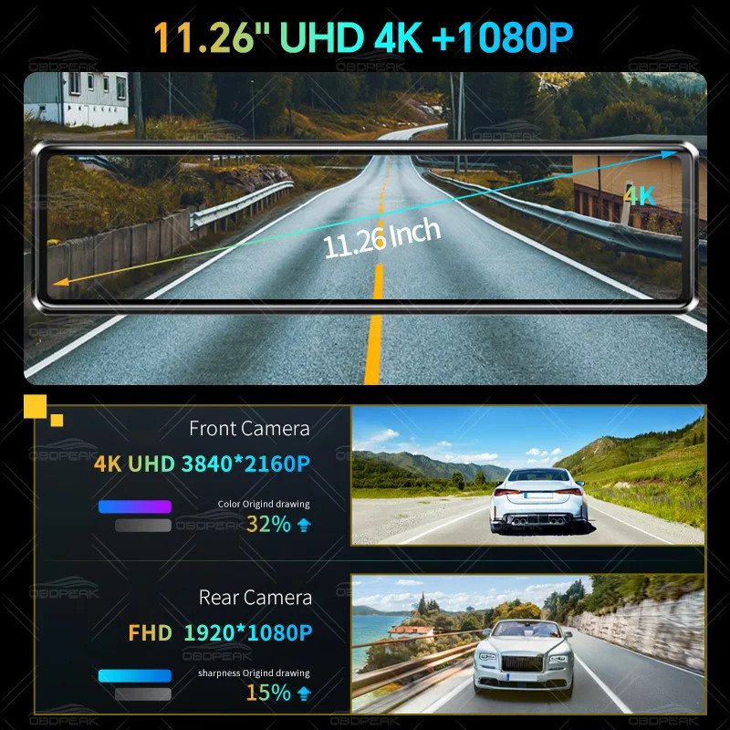 K4 11.26 Inch Carplay & Android Auto 4K 2160P Wifi Dash Cam Rearview Mirror Car