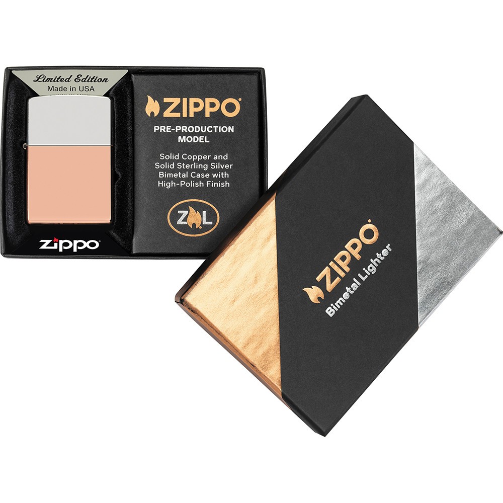 BIMETAL CASE Mint COPPER 48694 In Special Box STERLING SILVER Top ZIPPO Lighter
