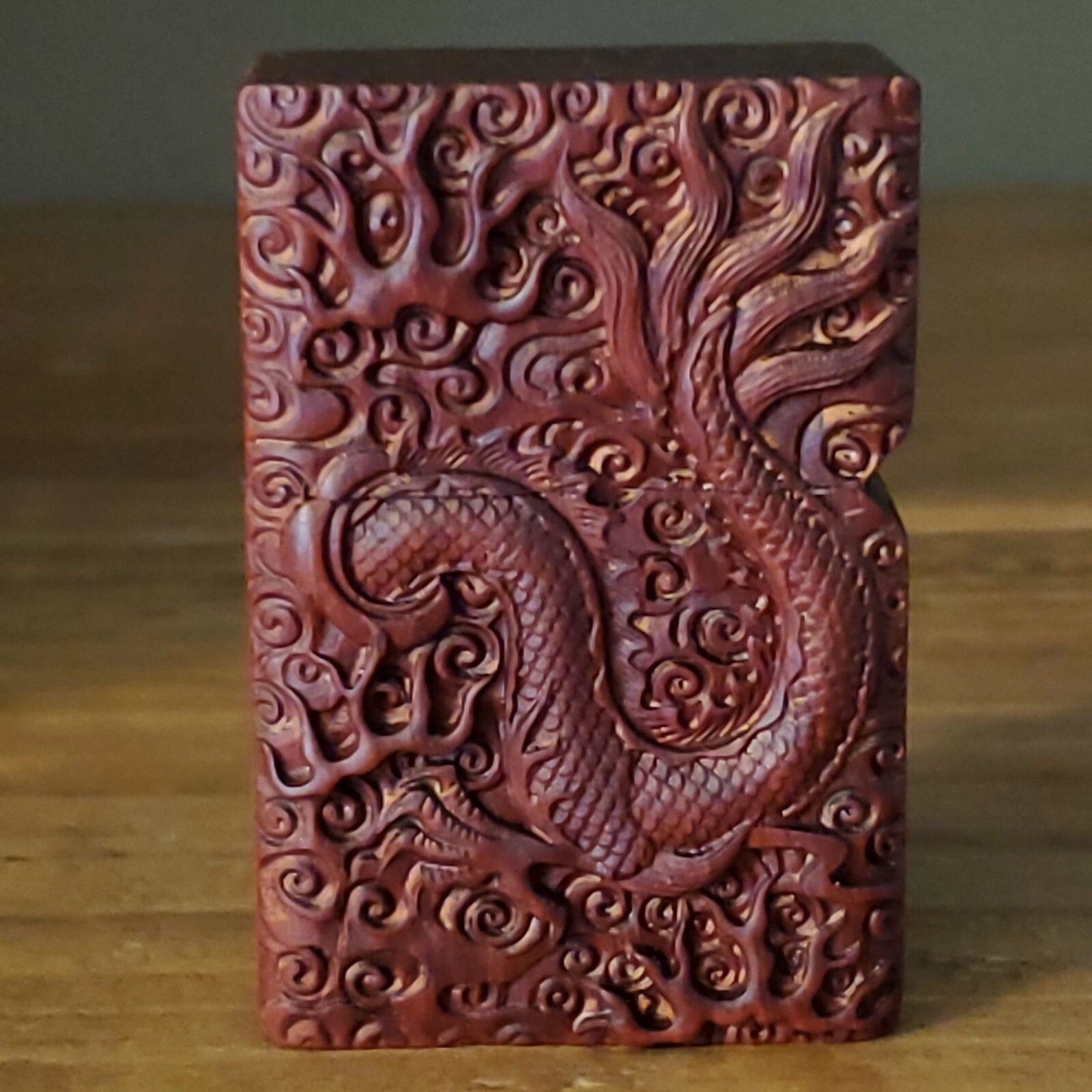 Carved Wooden Dragon Zippo Lighter Case Cover + Traditional Original Insert Rare