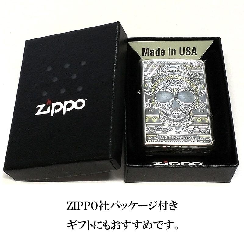Zippo oil lighter Aztecah Skull Face Side Etching Silver Cross Japan New