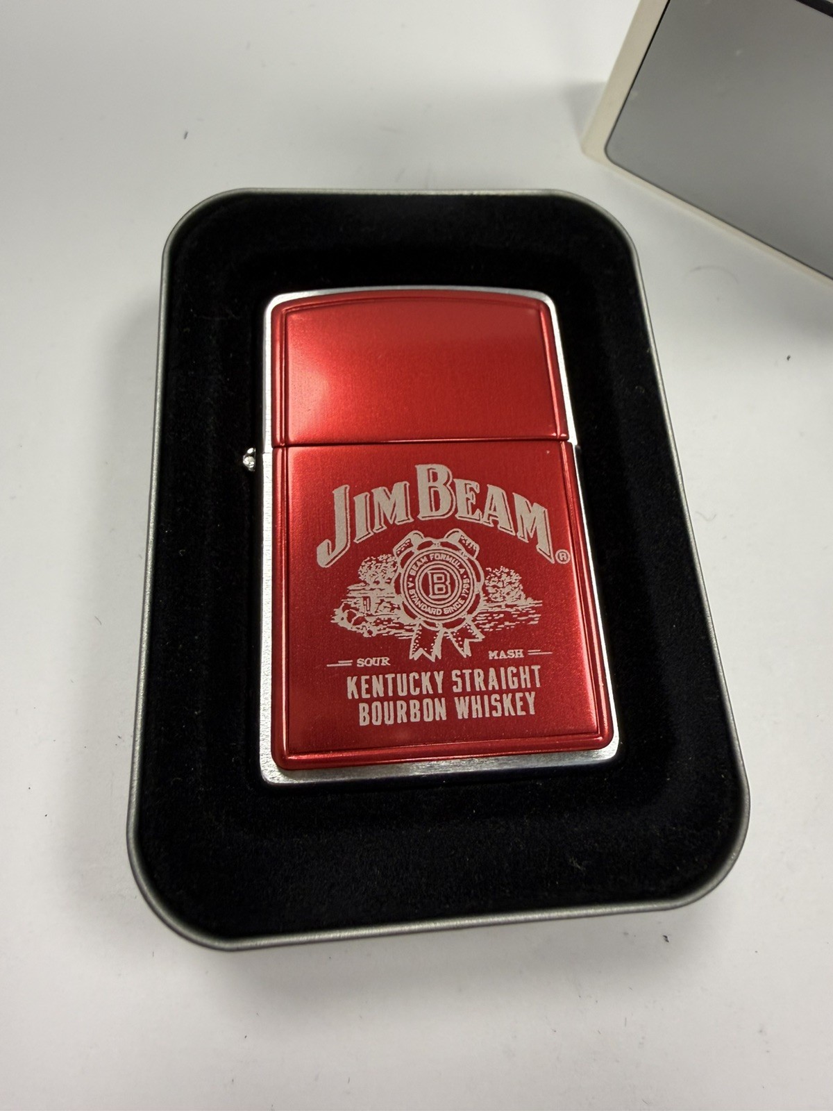 GENUINE Zippo Lighter JIM BEAM BOURBON WHISKEY Red Anodized Plate 2002 NEW
