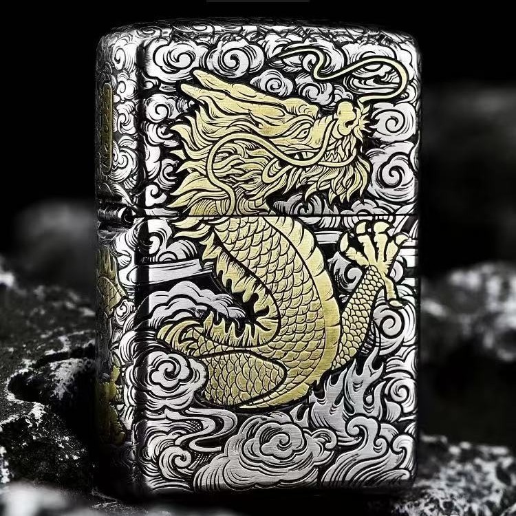 Zippo Gold-Inlaid Heavy Armor Chinese Dragon Engraved Lighter Gift & Collectible