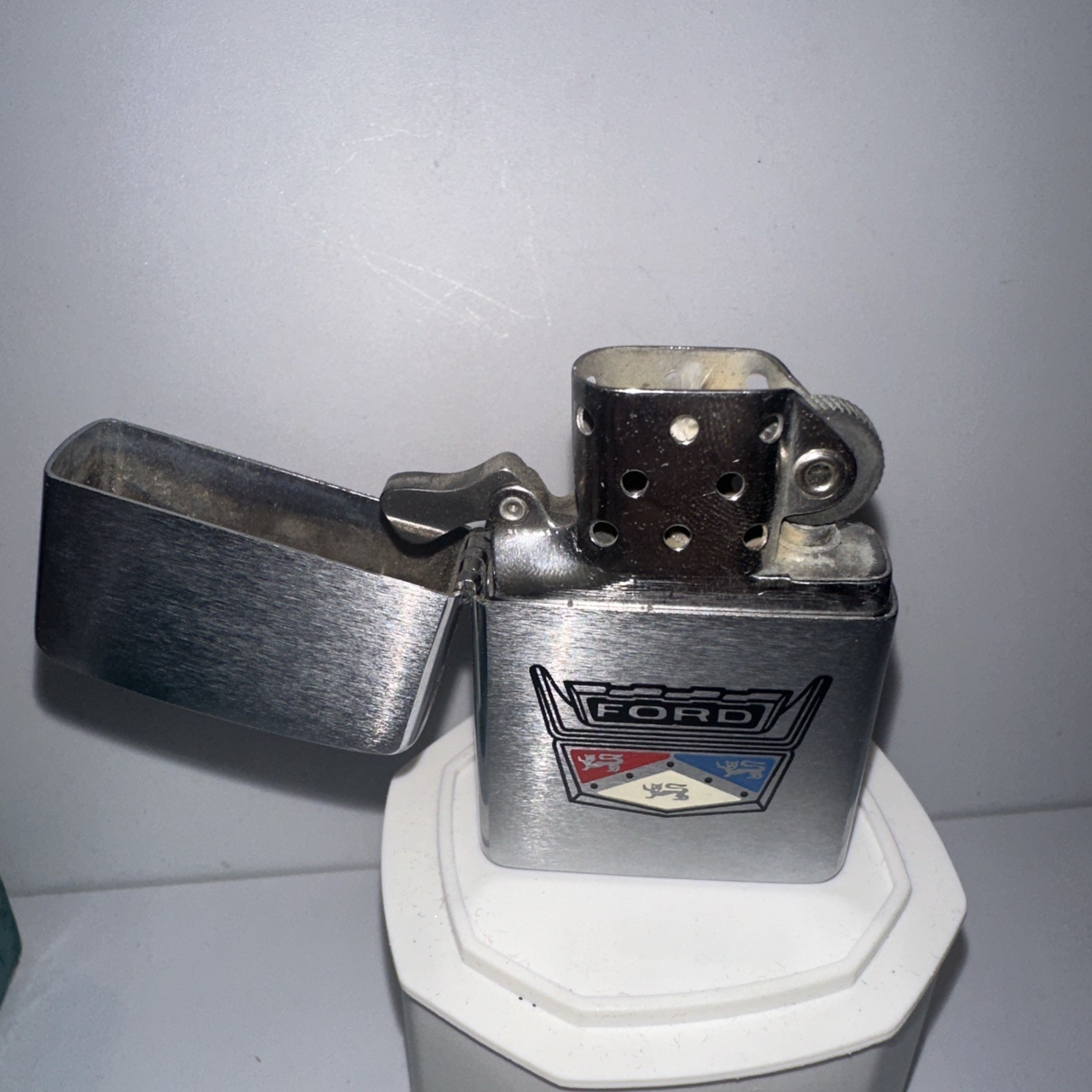 1959 FORD Engraved Zippo Lighter 3pc Set W/ Box Brushed Chrome Excellent RARE