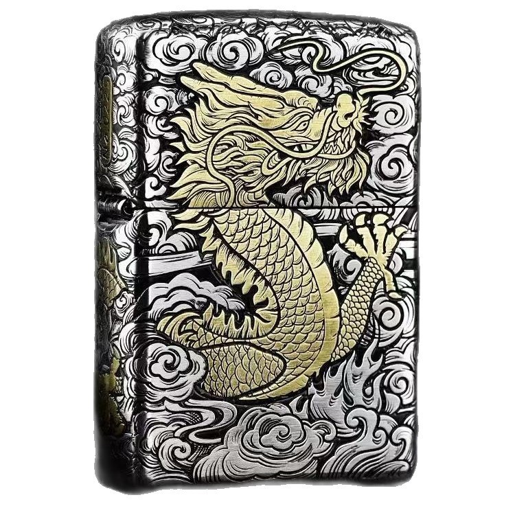 Zippo Gold-Inlaid Heavy Armor Chinese Dragon Engraved Lighter Gift & Collectible
