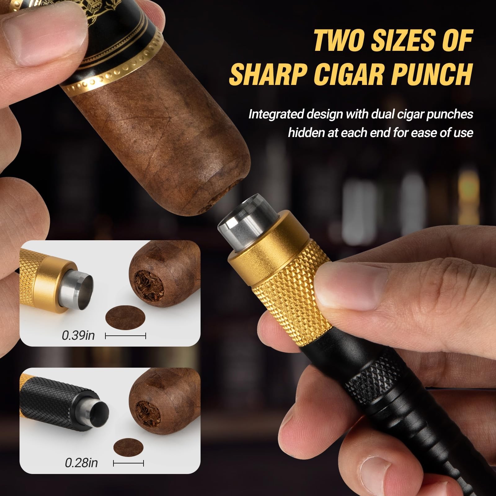 Tesonway 4-in-1 Cigar Draw Enhancer Tool Kit with Cigar Punch Tool, Twin Nubber,