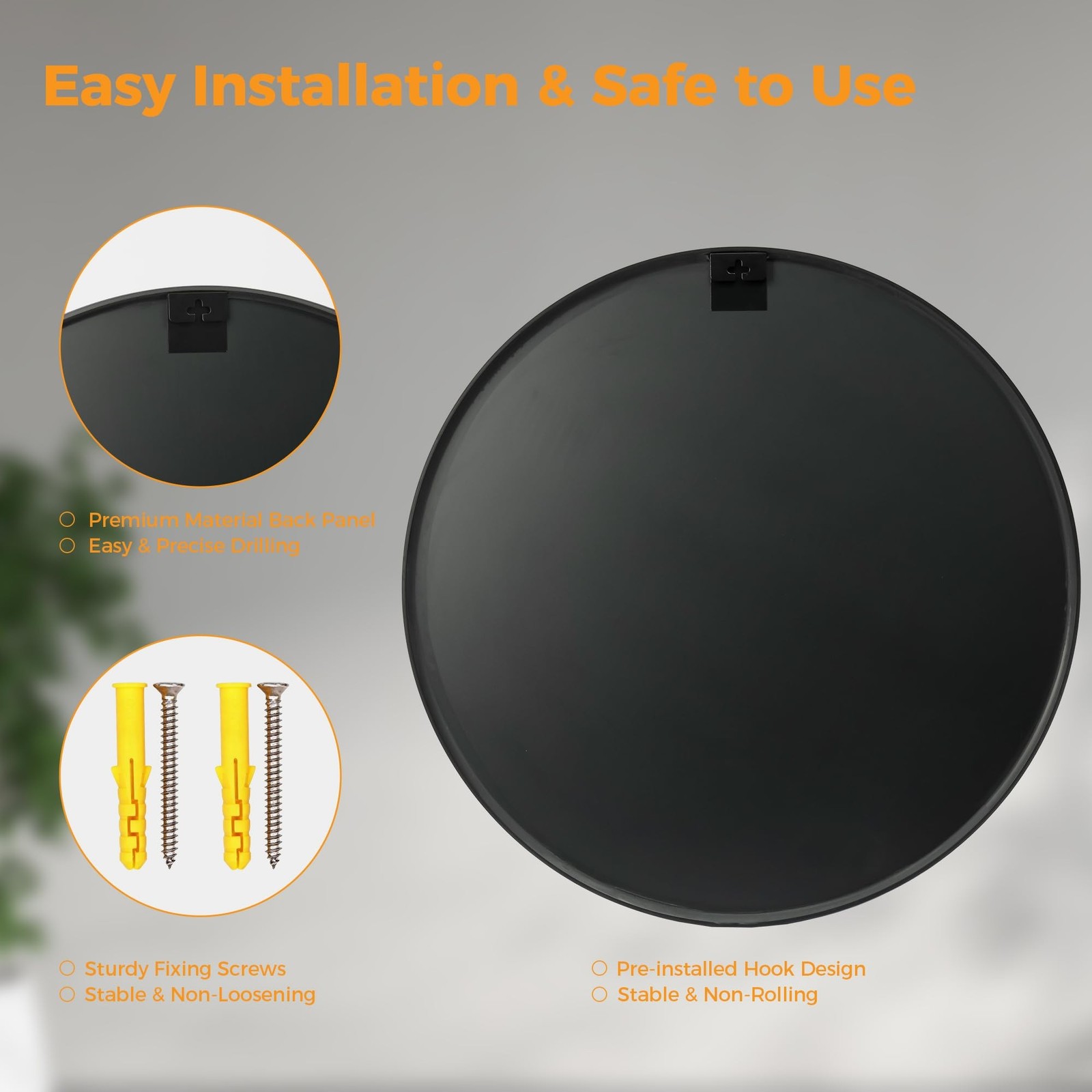 20 Inch Black Round Bathroom Wall Mirror, Round Mirrors for Wall Decor, Circl…